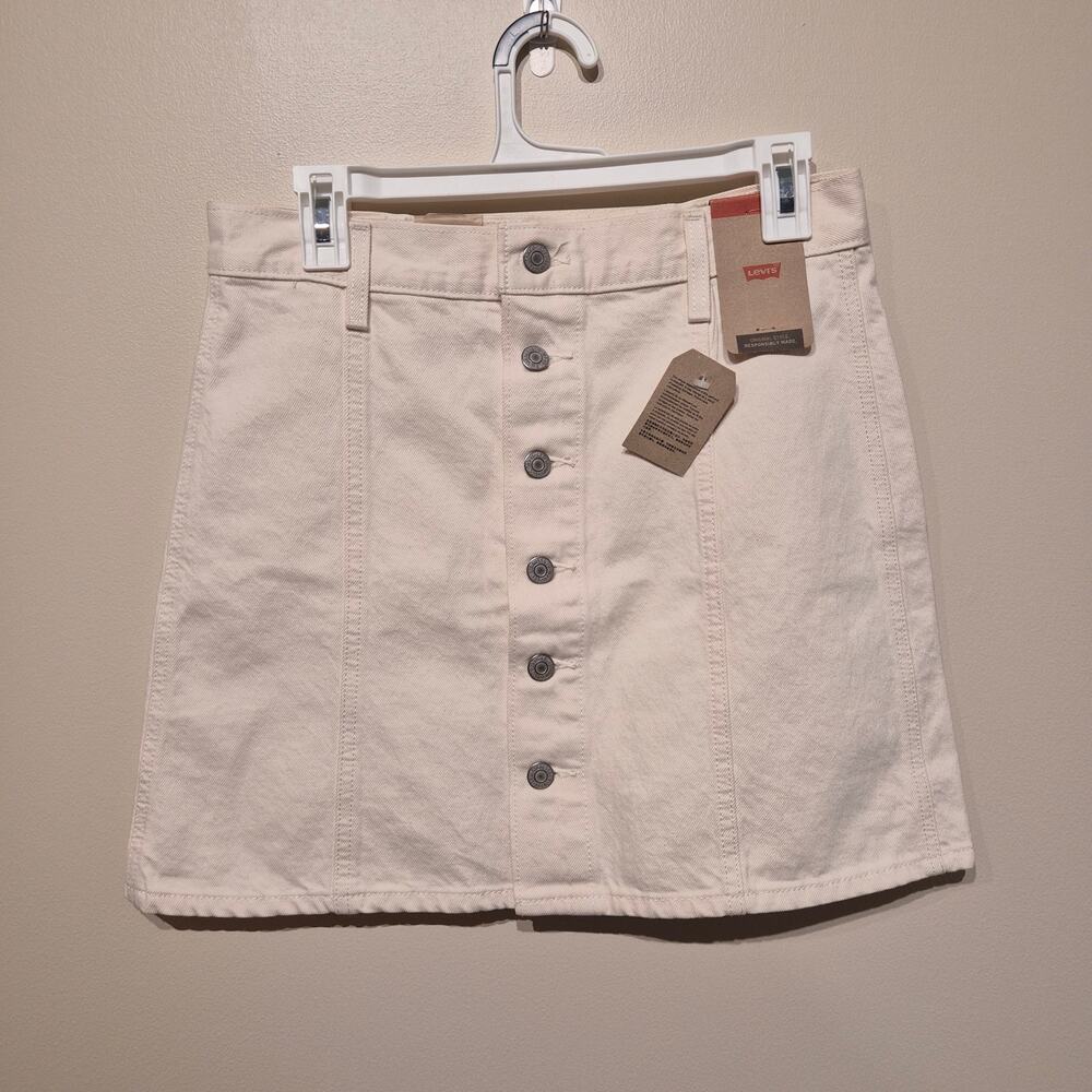 Levi's Ivory Cotton Button Front Denim Mini Skirt 28 NWT